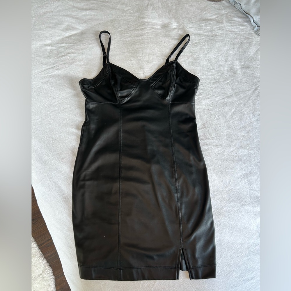 Black leather free people mini dress
